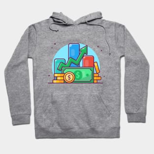 Stack of coin with paper money and graph cartoon Hoodie